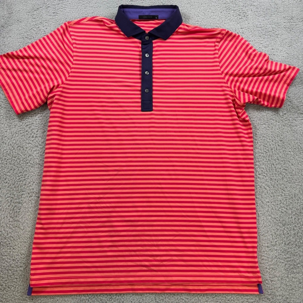 Greyson Mens XL Pink Orange Striped Short Sleeve Golf Polo Shirt